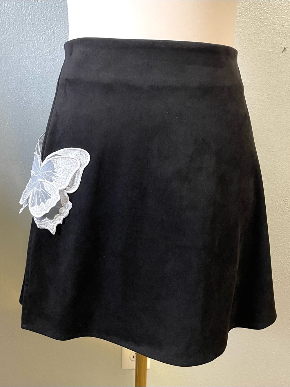 For Love & Lemons Black Butterfly Applique Mini Skirt Romantic Fairycore 1X Y2K
